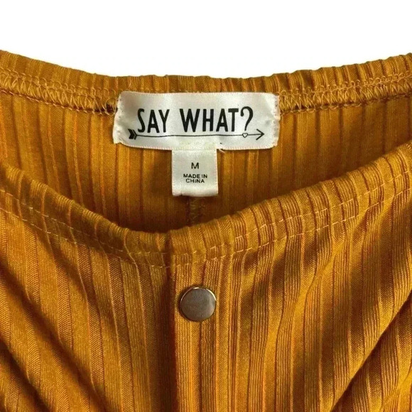 Say What? Mustard Brown Off The Shoulder Ribbed Midi Dress Women Size Medium - Picture 3 of 9